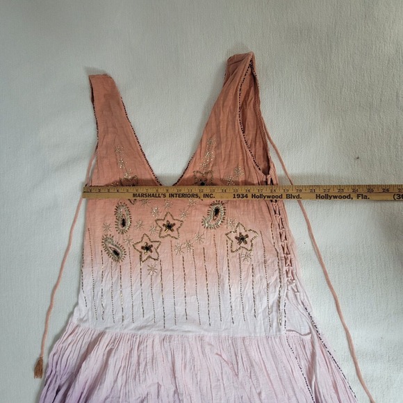 Free People Tunic Top Dress Bali Birdi Embroidered Open Tie Back Cottagecore - Picture 7 of 16